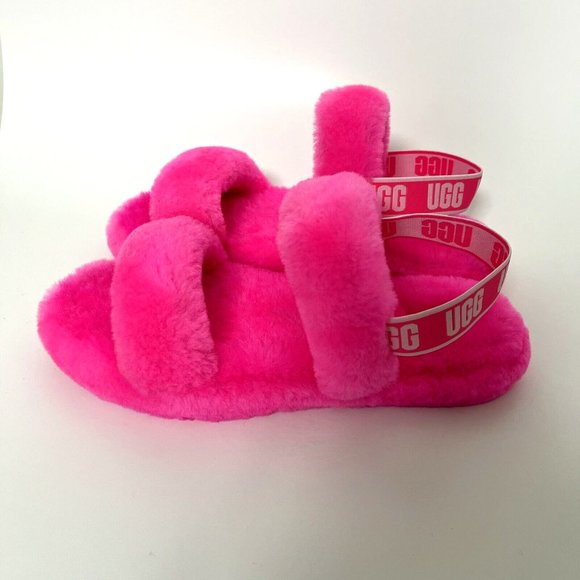 UGG Oh Yeah Fluffy Sheepskin Slingback Slide Sandals Taffy Pink Size 6 NWOB - Picture 4 of 8